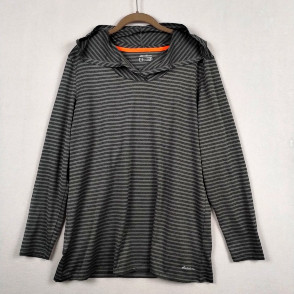 Eddie Bauer Womens XL Shirt Hoodies Grey Long Sleeve Pull On Striped